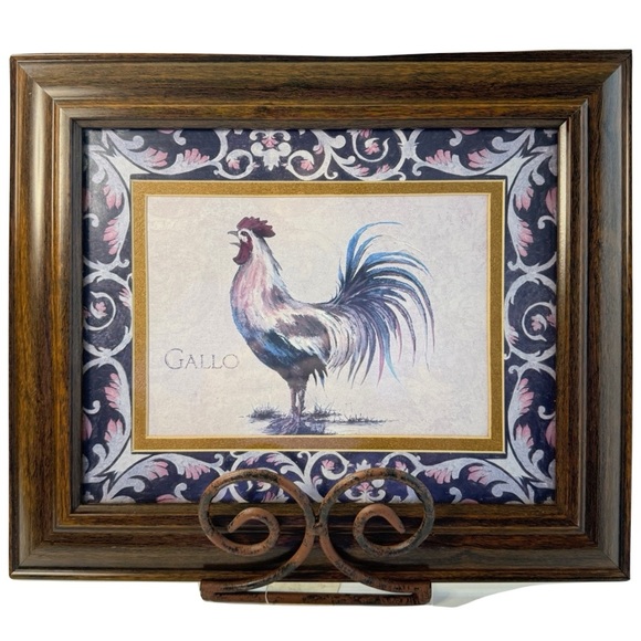 Rooster Gallo Wall Art Home Deco Rustic Brown Framed Border - Picture 7 of 7